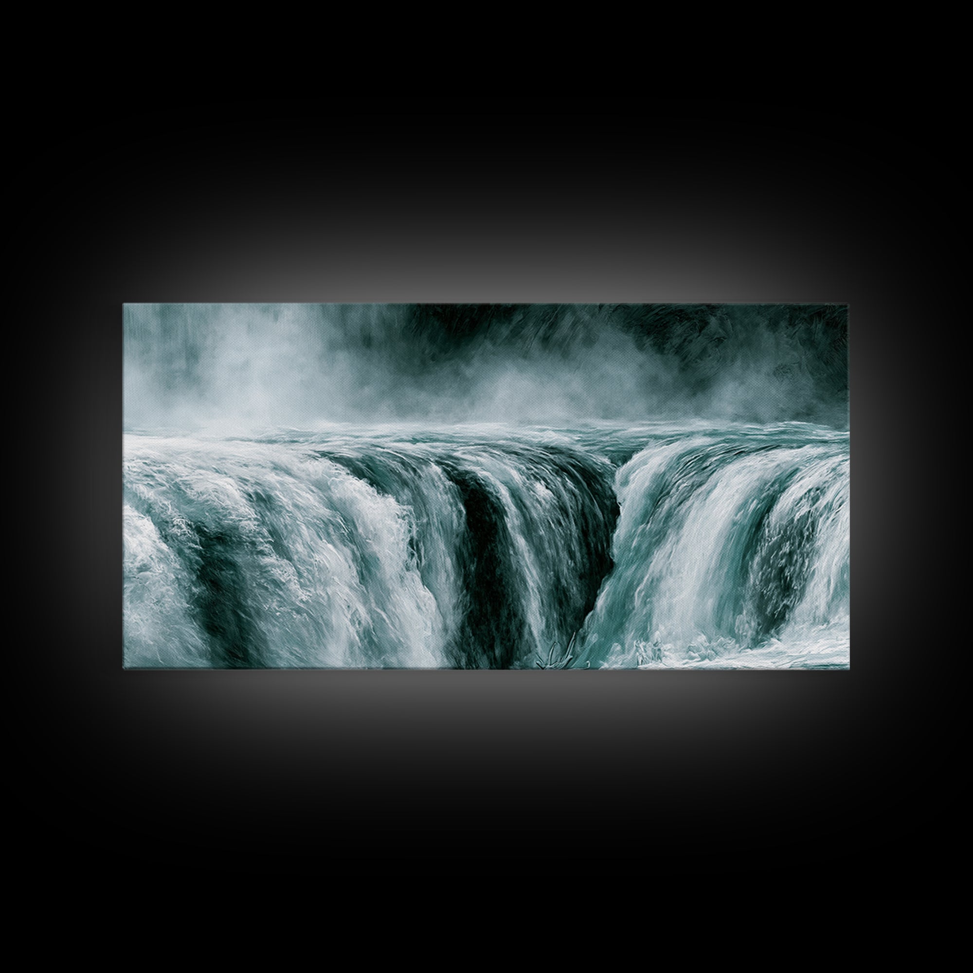 Serene Waterfall with Mist Framed Canvas Print, Spa Art, Wall Art Print, Spa Decor, Serenity, Animal Art, Modern Home Decor, SPA-2x1-86