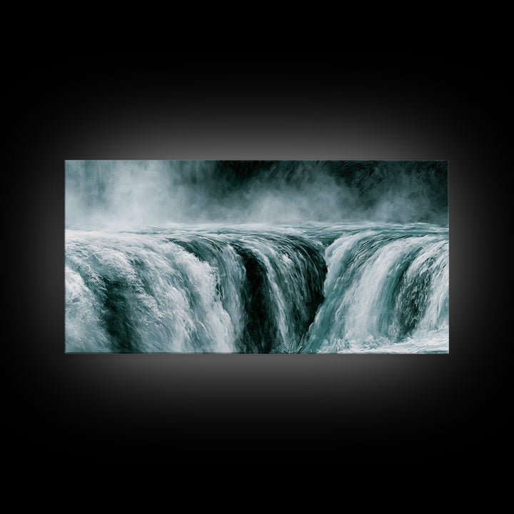 Serene Waterfall with Mist Framed Canvas Print, Spa Art, Wall Art Print, Spa Decor, Serenity, Animal Art, Modern Home Decor, SPA-2x1-86