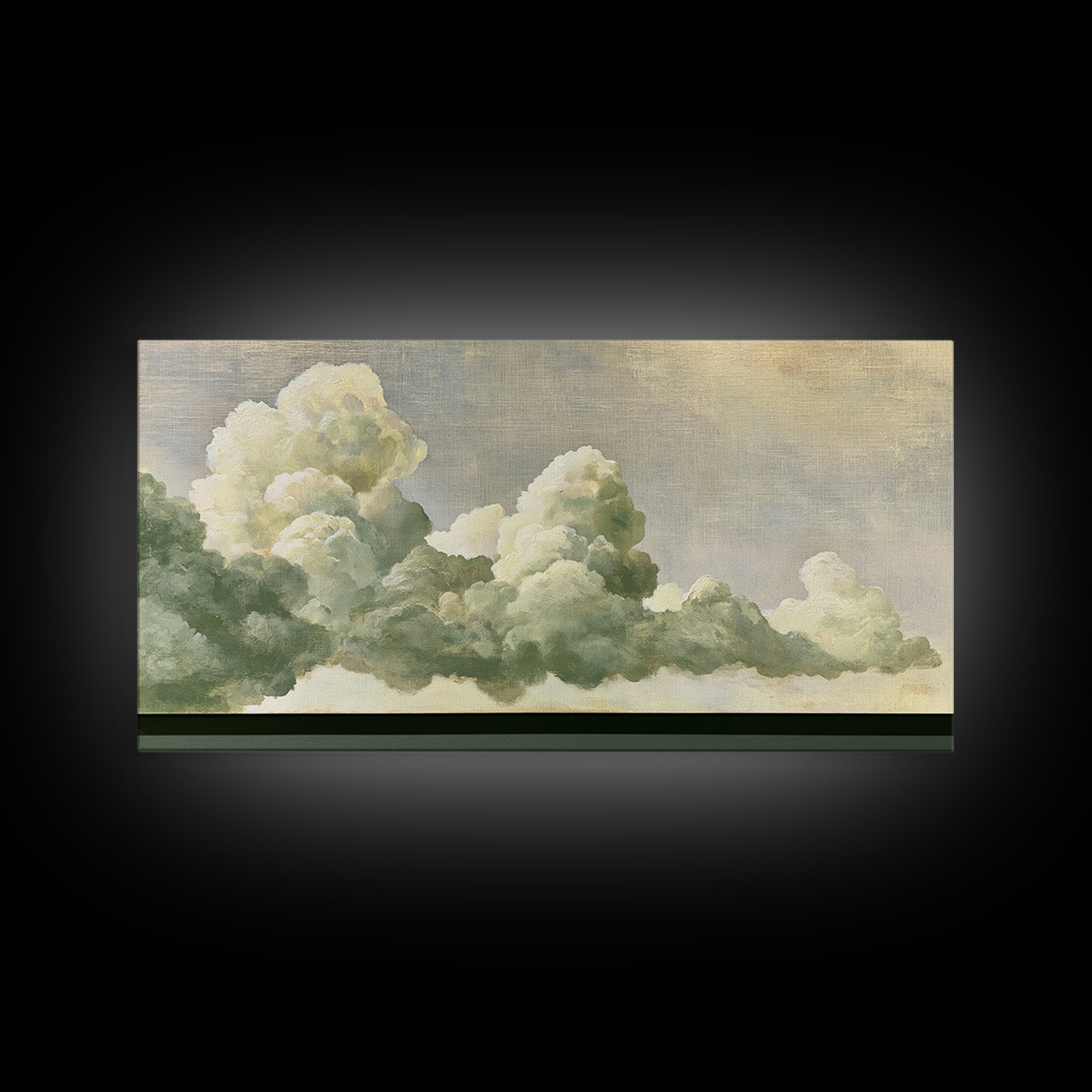 Soft Cloudscape in Cream and Sage Framed Canvas Print, Spa Art, Printable Wall Art, Spa Decor, Serenity, Feminine Wall Art, SPA-2x1-9