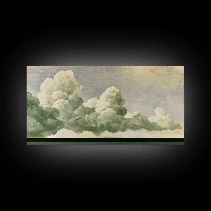 Soft Cloudscape in Cream and Sage Framed Canvas Print, Spa Art, Printable Wall Art, Spa Decor, Serenity, Feminine Wall Art, SPA-2x1-9