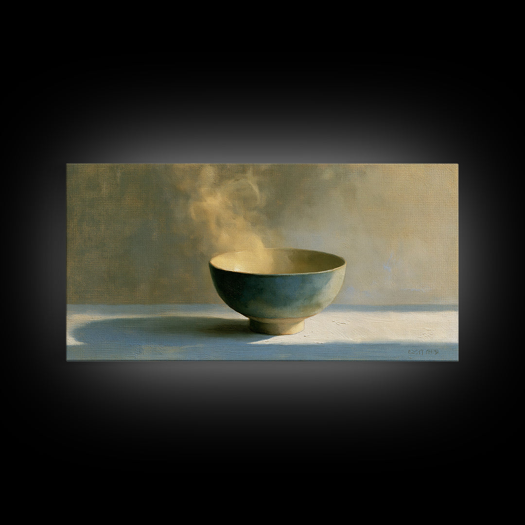 Tea Bowl and Steam Still Life Framed Canvas Print, Spa Art, Black Woman Art, Spa Decor, Oil Painting, Serenity, SPA-2x1-90