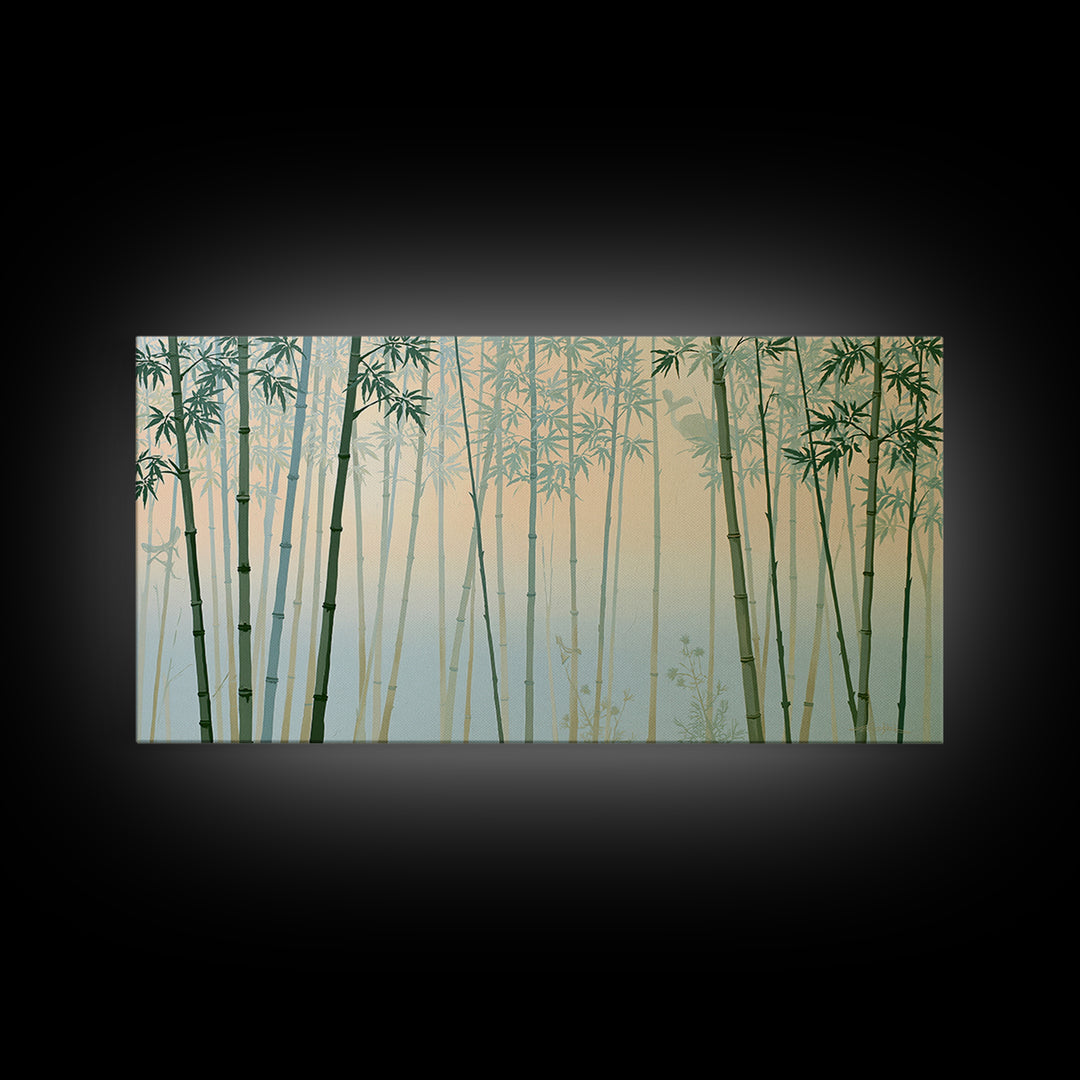 Misty Bamboo Forest Framed Canvas Print, Spa Art, Modern Home Decor, Spa Decor, Fine Art, Serenity, Neutral Decor, Modern Decor, SPA-2x1-97