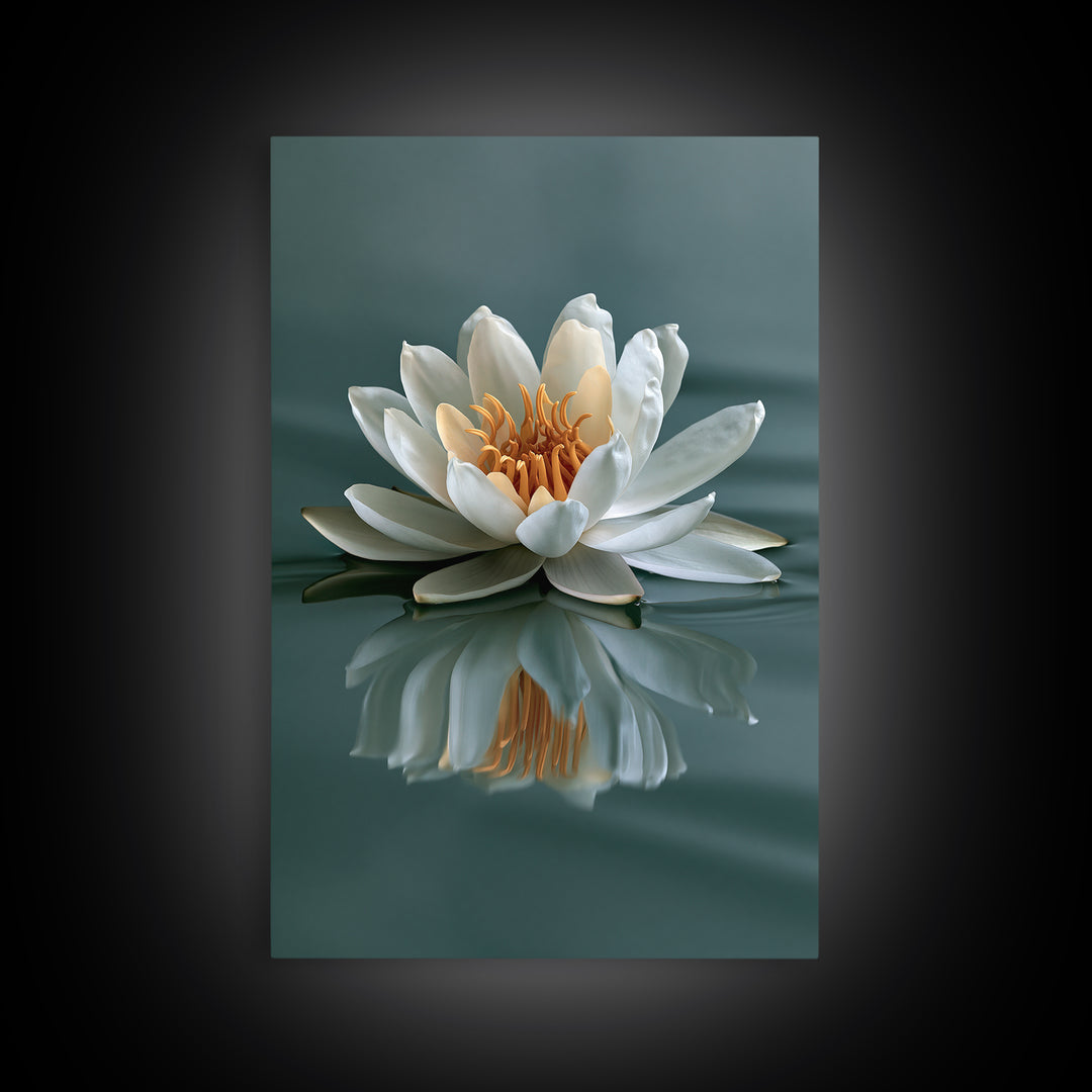 Lotus Flower Floating on Still Pond Framed Canvas Print, Spa Art, Black Woman Art, Spa Decor, Serenity, Modern Home Decor, SPA-2x3-12