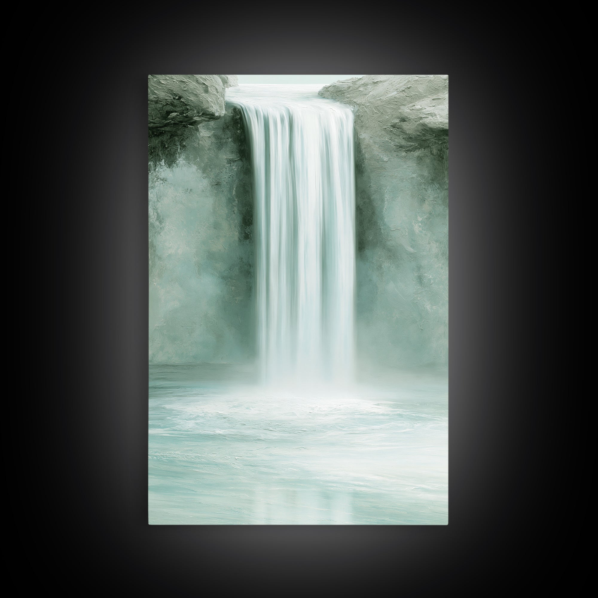 Serene Waterfall with Mist Framed Canvas Print, Spa Art, Textured Painting, Spa Decor, Abstract Art, Serenity, Travel Poster, SPA-2x3-2