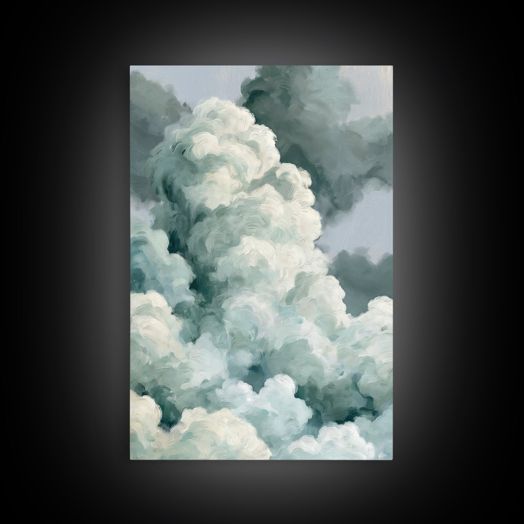 Soft Cloudscape in Cream and Sage Framed Canvas Print, Spa Art, Black Woman Art, Spa Decor, Oil Painting, Serenity, SPA-2x3-21