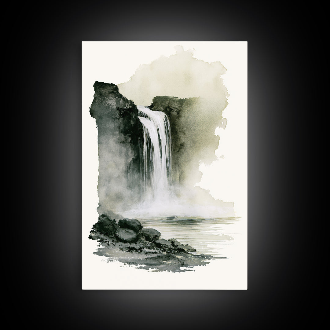 Serene Waterfall with Mist Framed Canvas Print, Spa Art, Textured Painting, Spa Decor, Abstract Art, Serenity, Travel Poster, SPA-2x3-26