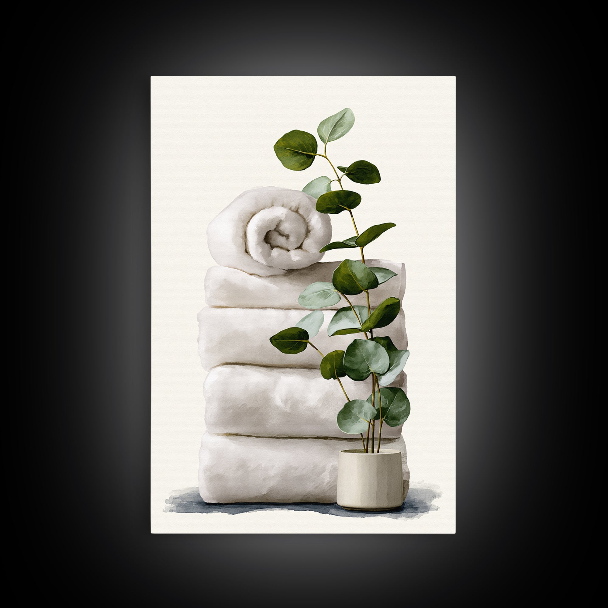 White Towels and Eucalyptus Without Room Context Canvas Print, Spa Art, Statement Artwork, Spa Decor, Fine Art, Serenity, SPA-2x3-32