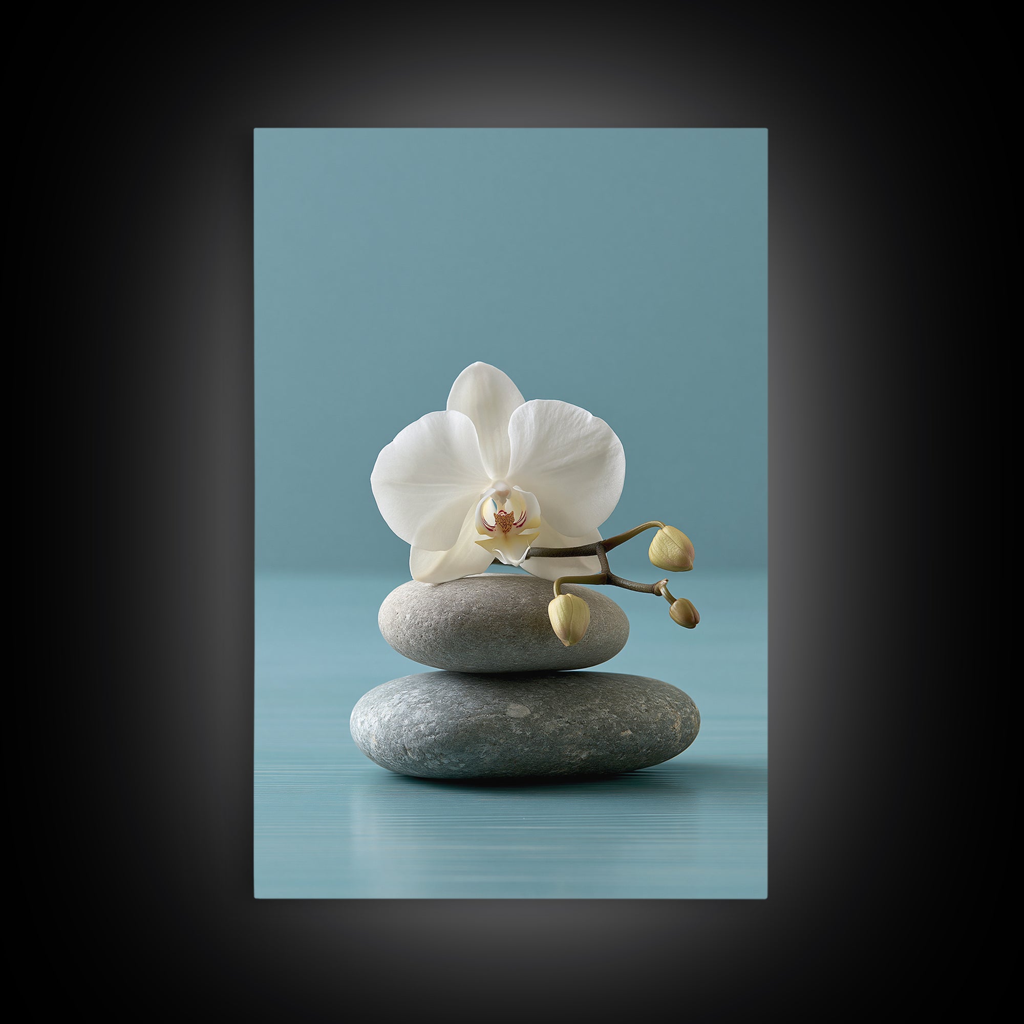 White Orchid on Smooth Gray Stone Framed Canvas Print, Spa Art, Printable Art, Spa Decor, Serenity, Fine Art Photography, SPA-2x3-34
