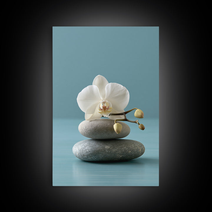 White Orchid on Smooth Gray Stone Framed Canvas Print, Spa Art, Printable Art, Spa Decor, Serenity, Fine Art Photography, SPA-2x3-34