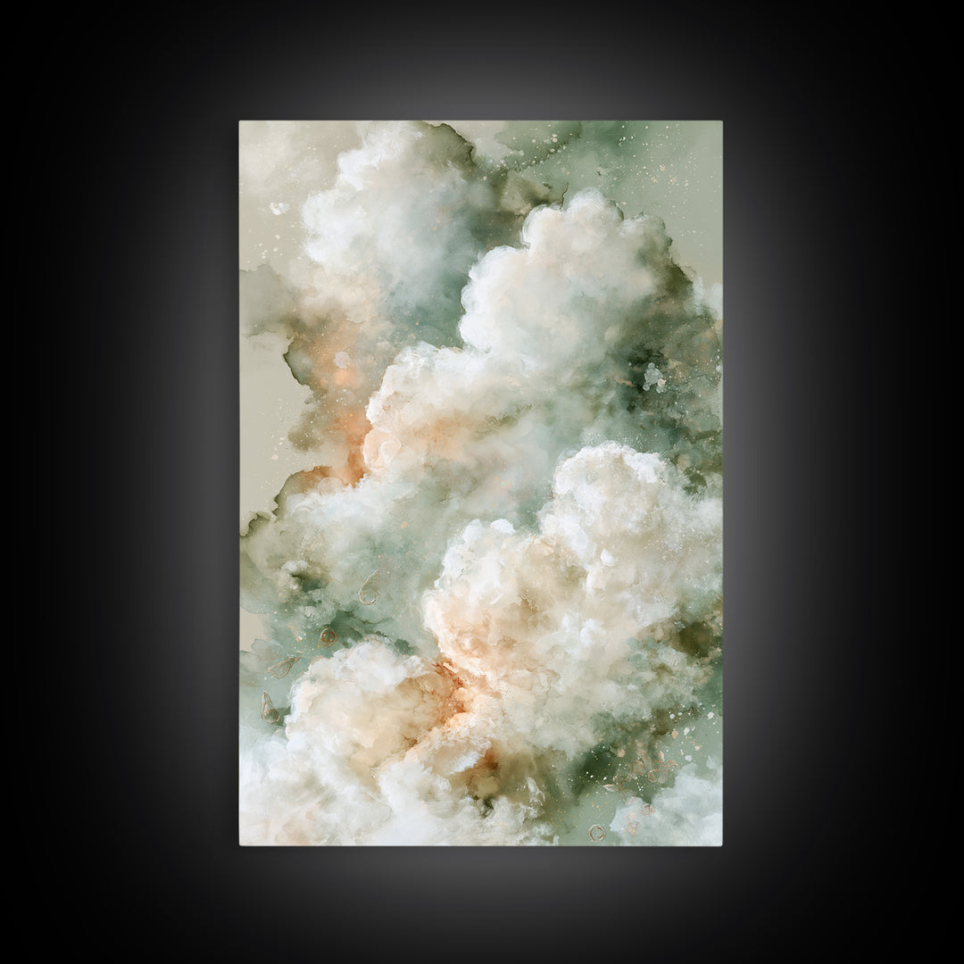 Soft Cloudscape in Cream and Sage Canvas Print, Spa Art, Spa, Spa Decor, Fine Art, Serenity, Teen Girl Room Decor, Dog Canvas, SPA-2x3-45