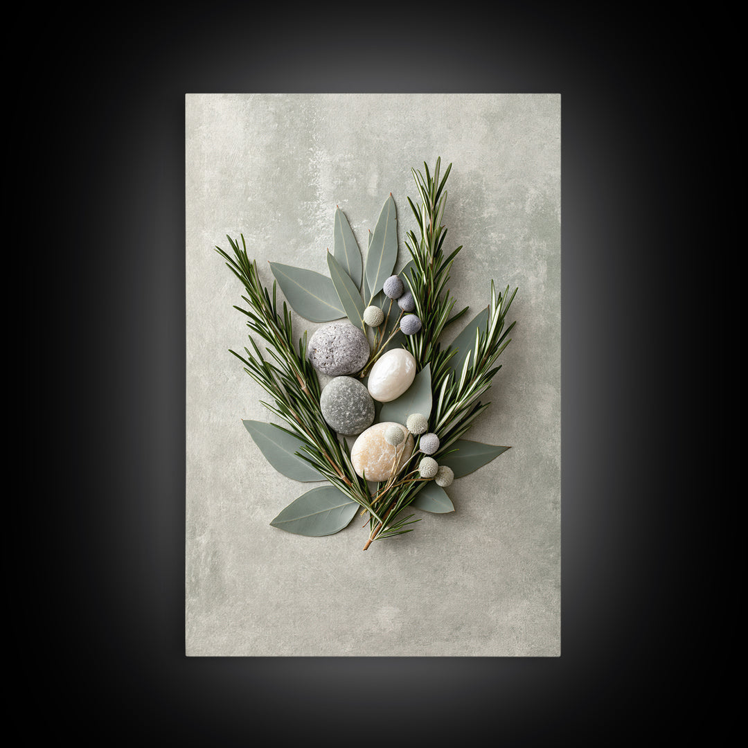 Botanical Herbal Arrangement Framed Canvas Print, Spa Art, Art, Spa Decor, Fine Art, Serenity, Abstract Print, Minimalist Art, SPA-2x3-46