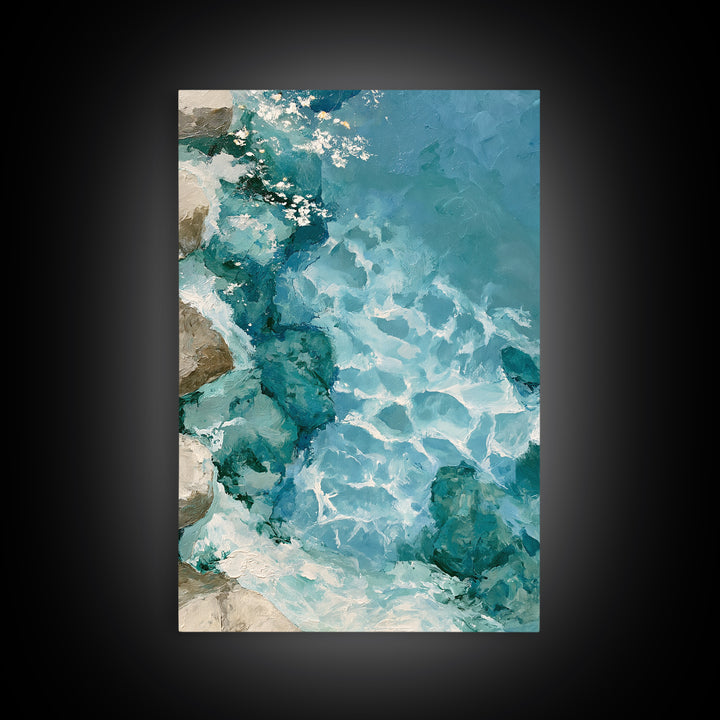 Blue Lagoon Water Seen from Above Framed Canvas Print, Spa Art, Art, Spa Decor, Serenity, Abstract Print, Minimalist Art, SPA-2x3-52