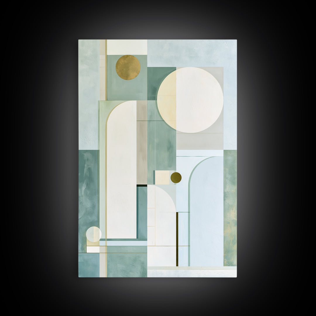 Sage and Ivory Geometric Calm Composition Framed Canvas Print, Spa Art, Abstract Print, Spa Decor, Abstract Art, Serenity, SPA-2x3-53