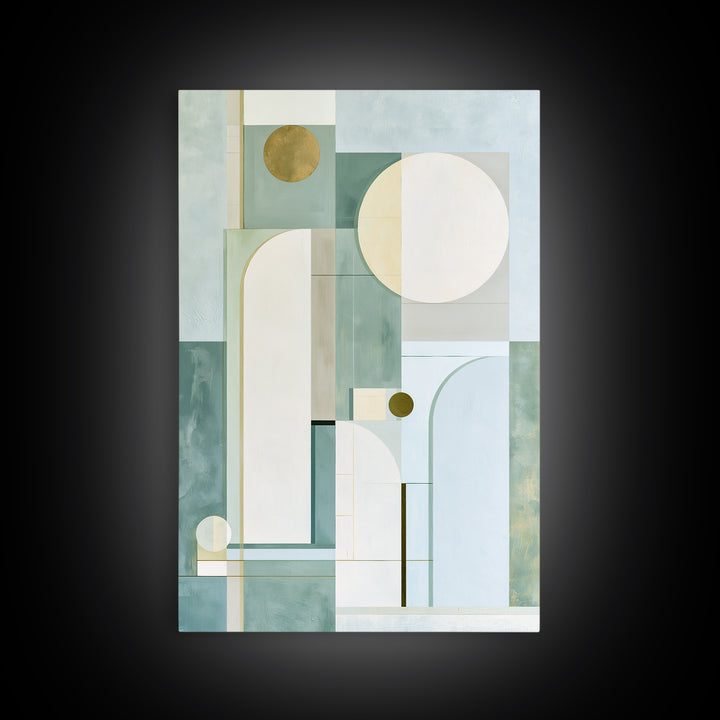 Sage and Ivory Geometric Calm Composition Framed Canvas Print, Spa Art, Abstract Print, Spa Decor, Abstract Art, Serenity, SPA-2x3-53