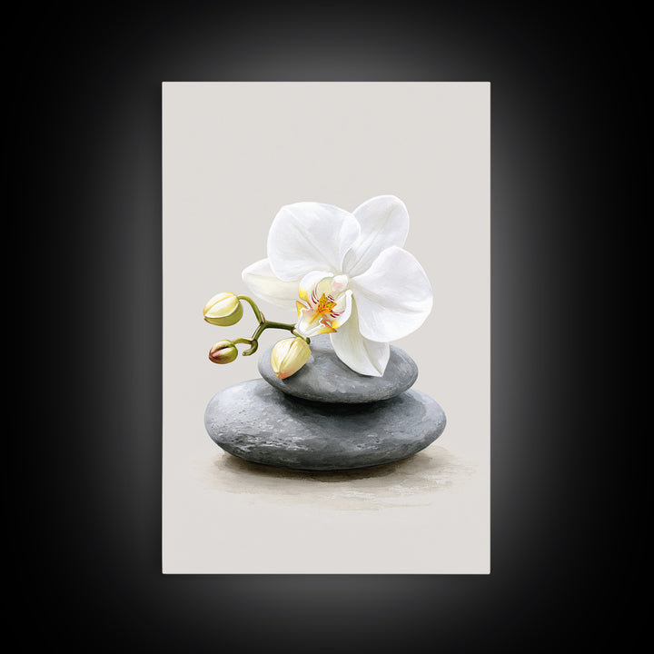 White Orchid on Smooth Gray Stone Canvas Print, Spa Art, Abstract, Spa Decor, Fine Art, Serenity, City Art, Spa Wall Art, SPA-2x3-58