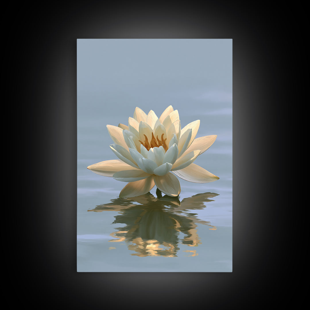 Lotus Flower Floating on Still Pond Framed Canvas Print, Spa Art, Travel Poster, Spa Decor, Watercolor Art, Serenity, SPA-2x3-60