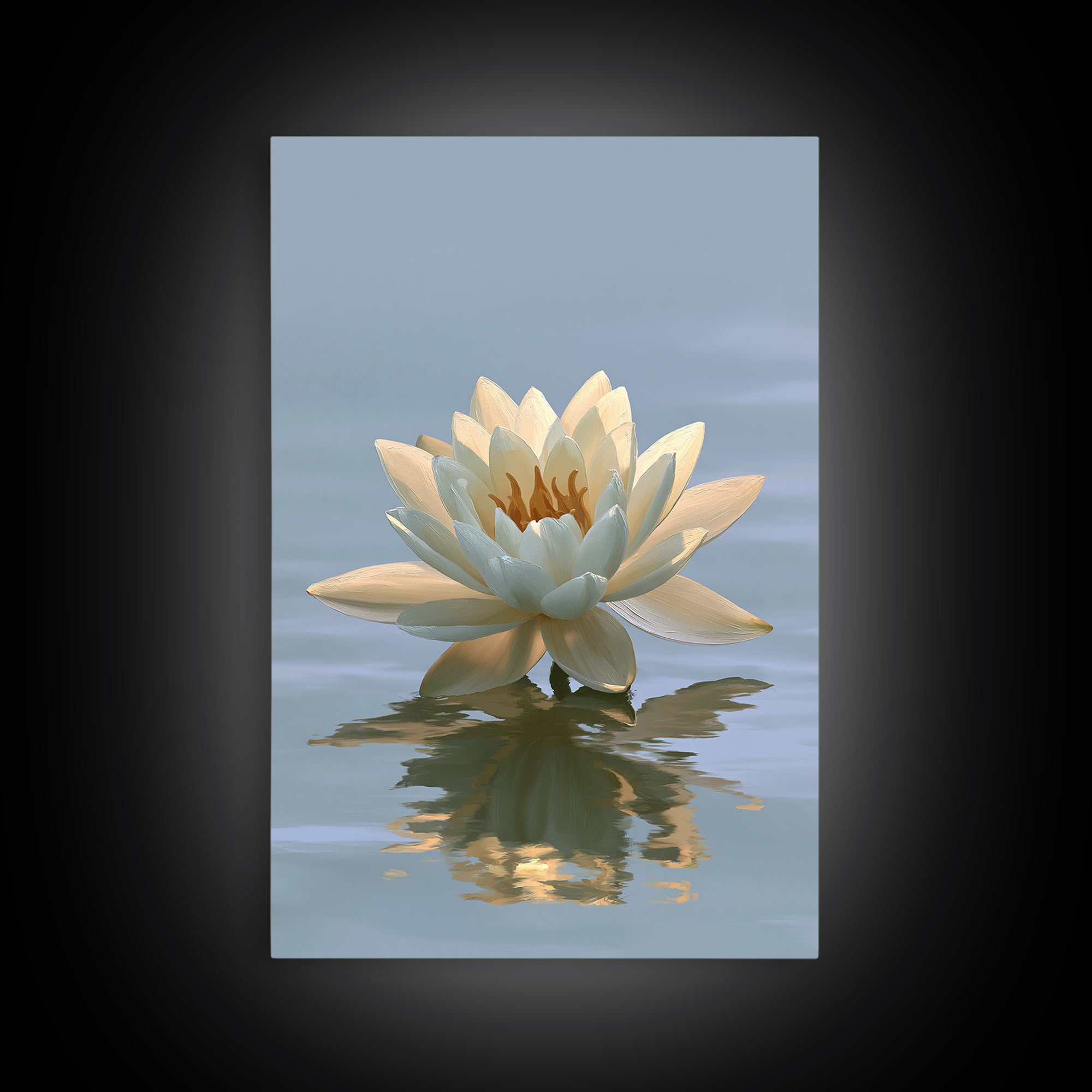 Lotus Flower Floating on Still Pond Framed Canvas Print, Spa Art, Travel Poster, Spa Decor, Watercolor Art, Serenity, SPA-2x3-60