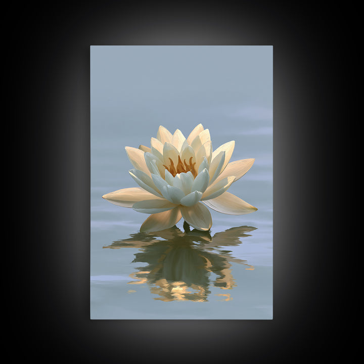 Lotus Flower Floating on Still Pond Framed Canvas Print, Spa Art, Travel Poster, Spa Decor, Watercolor Art, Serenity, SPA-2x3-60