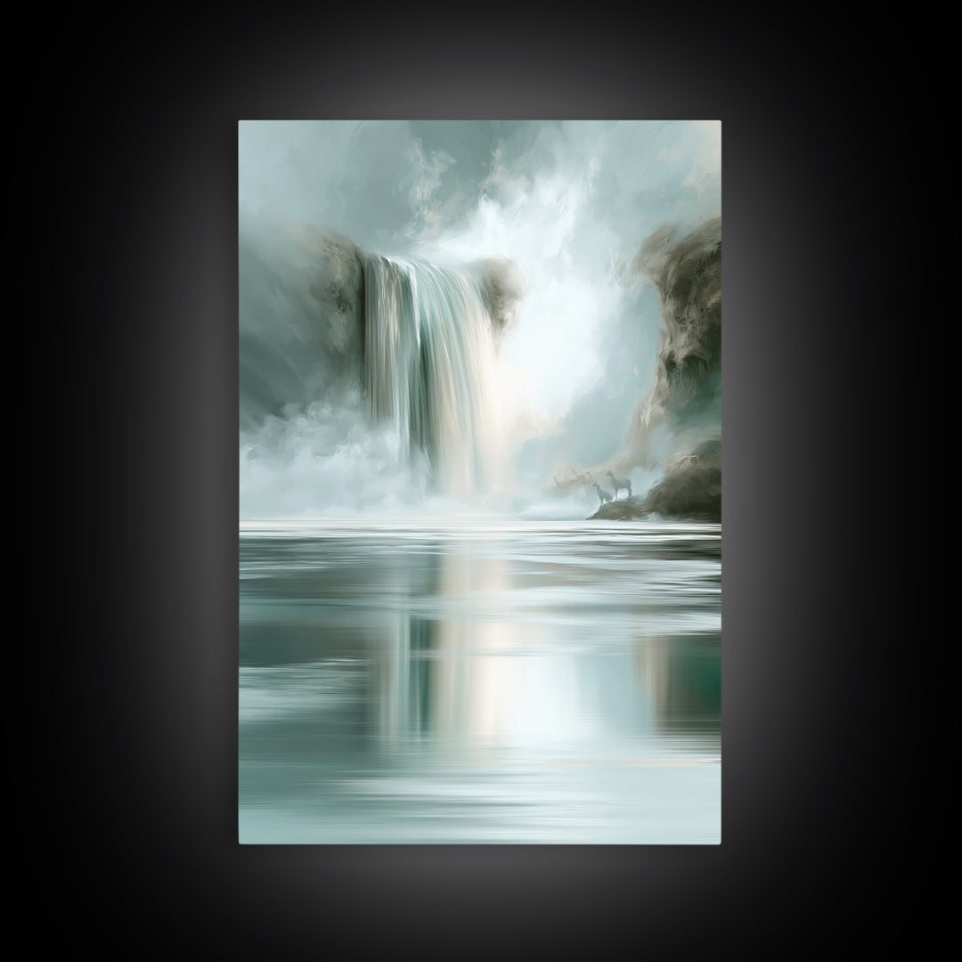 Serene Waterfall with Mist Framed Canvas Print, Spa Art, Nature Prints, Spa Decor, Watercolor Art, Serenity, Dog Groomer Gifts, SPA-2x3-74