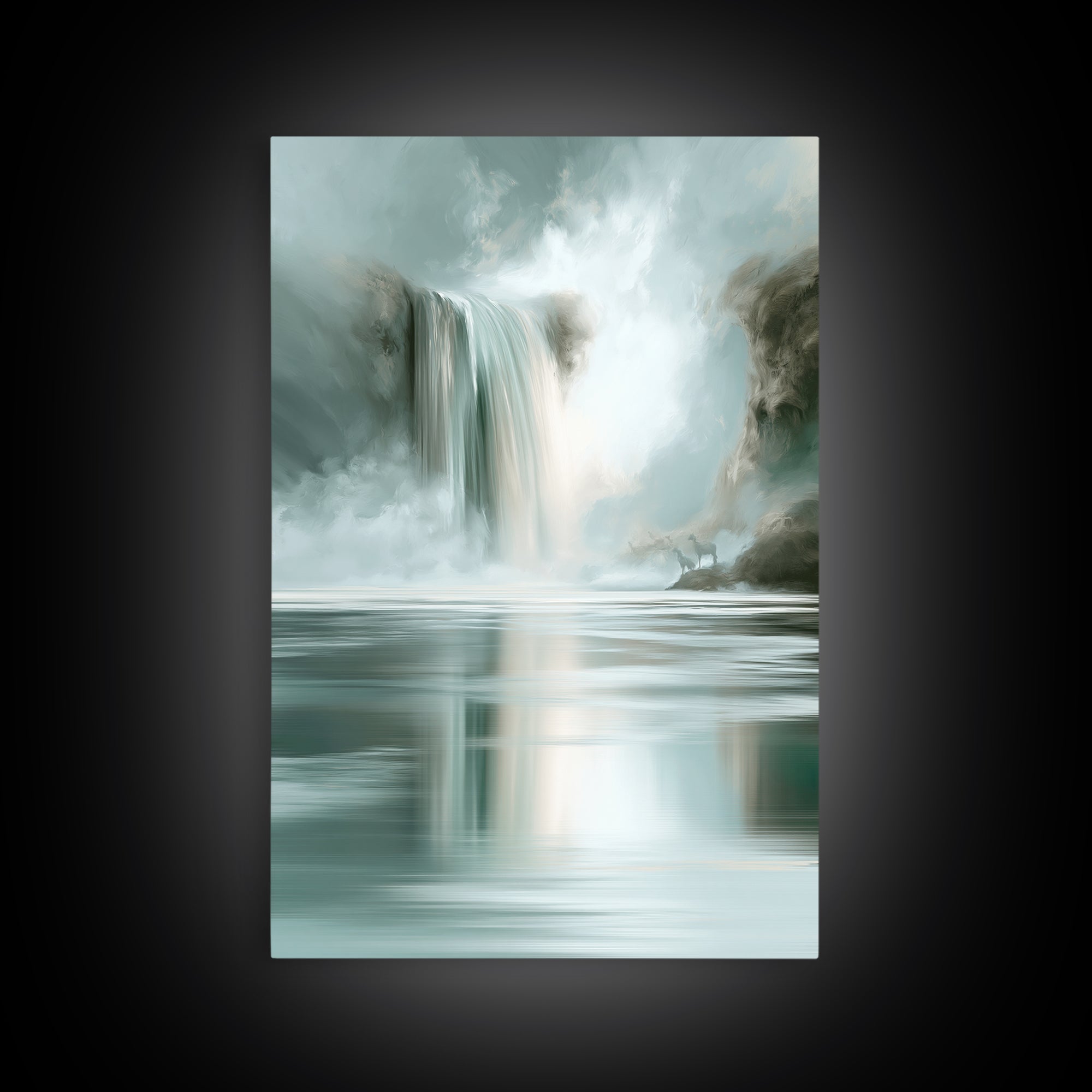 Serene Waterfall with Mist Framed Canvas Print, Spa Art, Nature Prints, Spa Decor, Watercolor Art, Serenity, Dog Groomer Gifts, SPA-2x3-74