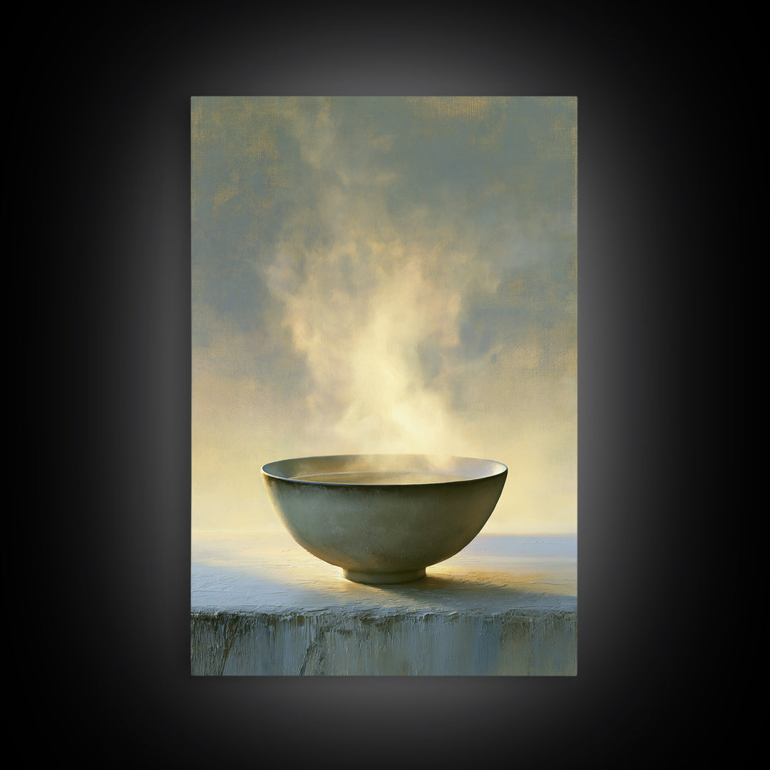 Tea Bowl and Steam Still Life Framed Canvas Print, Spa Art, Travel Poster, Spa Decor, Fine Art, Serenity, Salon Decor, SPA-2x3-78
