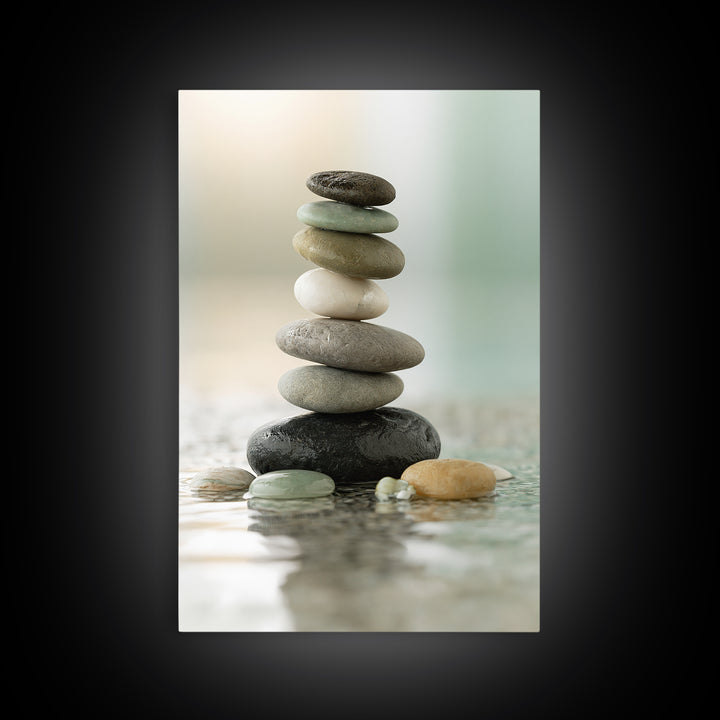 Stacked Stones Beside Calm Water Canvas Print, Spa Art, Dog Groomer Gifts, Spa Decor, Oil Painting, Serenity, Fine Art Print, SPA-2x3-81