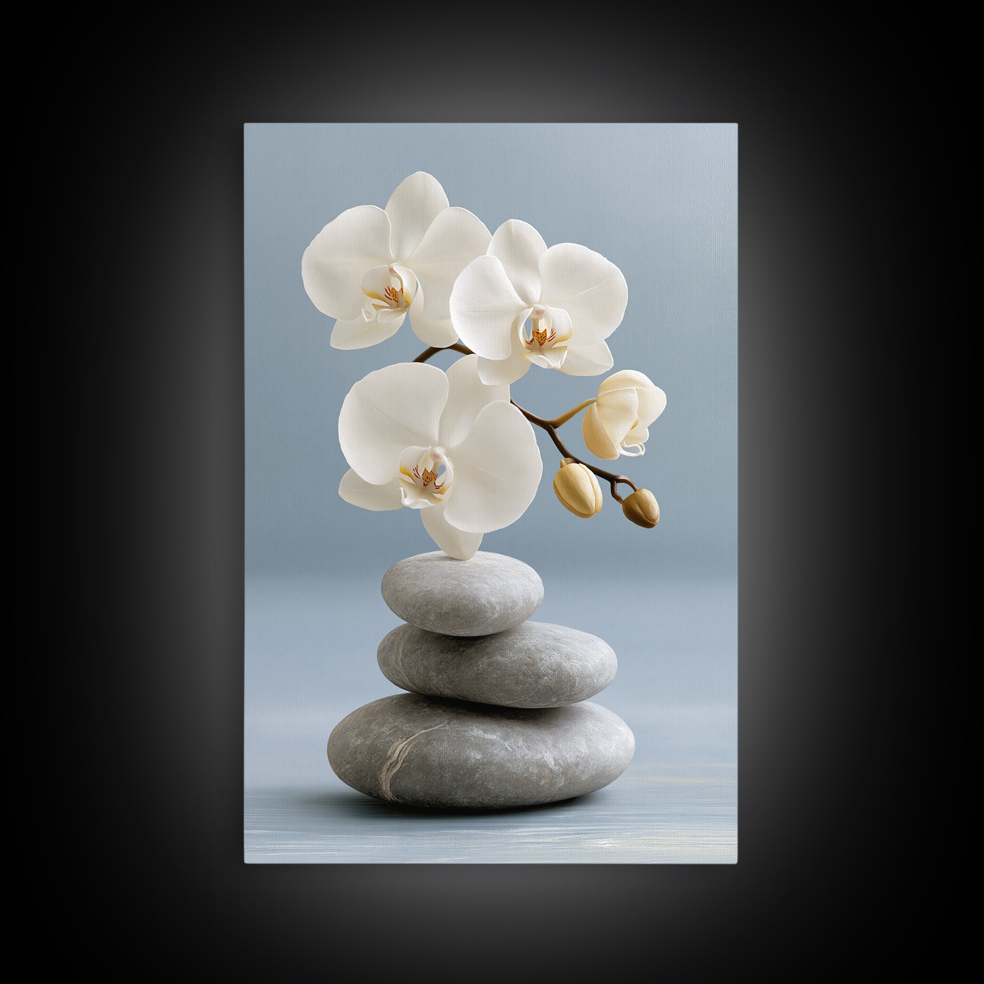 White Orchid on Smooth Gray Stone Canvas Print, Spa Art, Abstract, Spa Decor, Fine Art, Serenity, City Art, Spa Wall Art, SPA-2x3-82