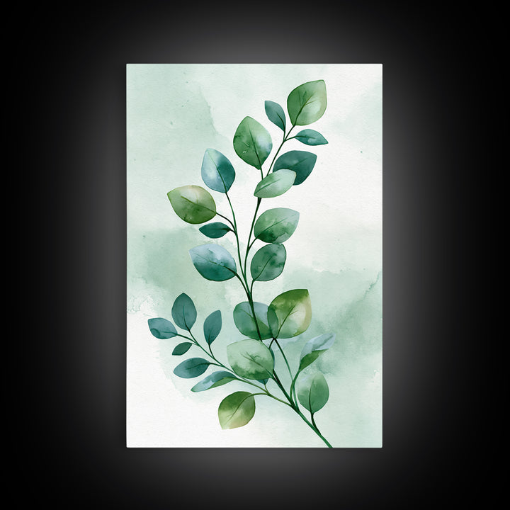 Eucalyptus Branch in Soft Green Watercolor Framed Canvas Print, Spa Art, Dog Canvas, Spa Decor, Fine Art, Serenity, Art Print, SPA-2x3-83