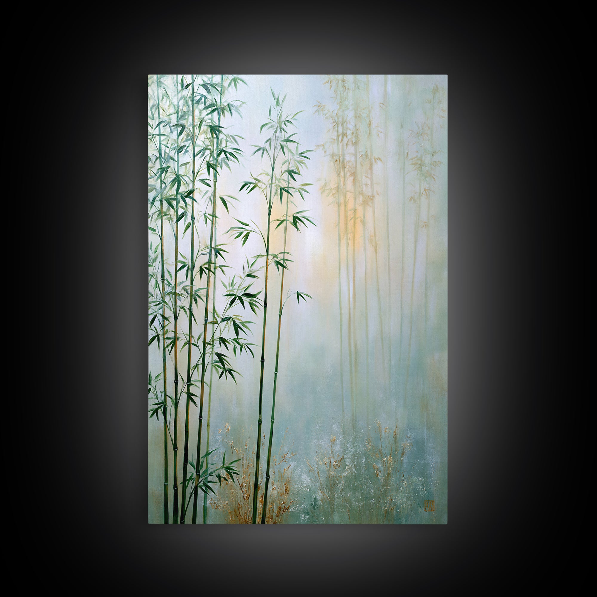 Misty Bamboo Forest Framed Canvas Print, Spa Art, Salon Decor, Spa Decor, Oil Painting, Serenity, Statement Artwork, Boho Decor, SPA-2x3-85
