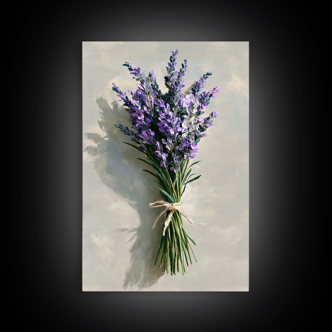 Lavender Bundle with Soft Shadow Framed Canvas Print, Spa Art, Esthetician Decor, Spa Decor, Fine Art, Serenity, Room Decor, SPA-2x3-87