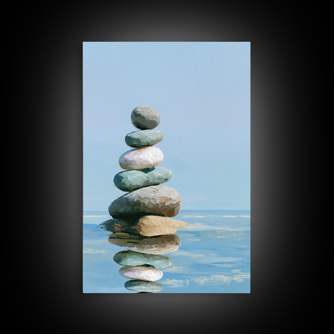 Stacked Stones Beside Calm Water Canvas Print, Spa Art, Travel Poster, Spa Decor, Fine Art, Serenity, Salon Decor, City Art, SPA-2x3-9