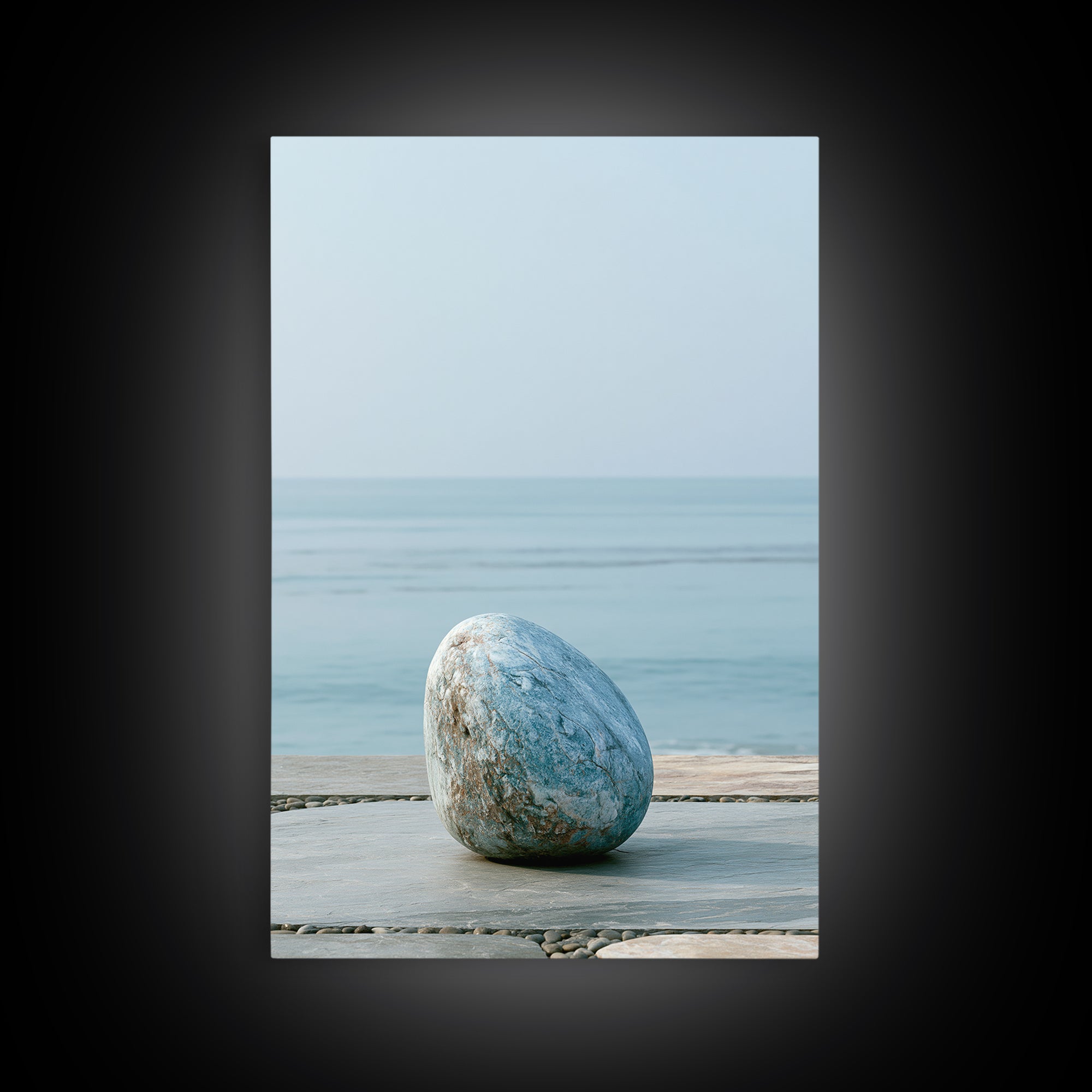 Coastal Horizon in Muted Spa Blues Framed Canvas Print, Spa Art, Spa, Spa Decor, Oil Painting, Serenity, Teen Girl Room Decor, SPA-2x3-90