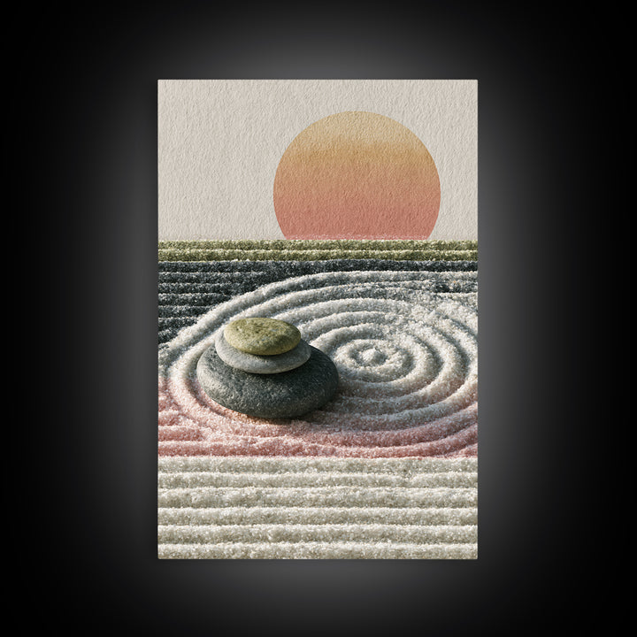 Sand Garden Lines Framed Canvas Print, Spa Art, Textured Painting, Spa Decor, Fine Art, Serenity, Travel Poster, Abstract, SPA-2x3-92