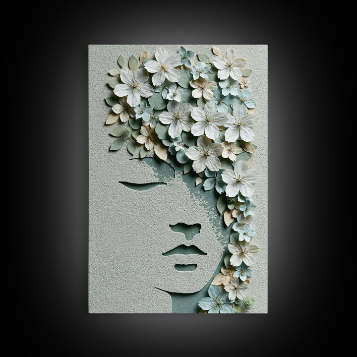 Minimal Face with Closed Eyes and Flowers Canvas Print, Spa Art, Spa Wall Art, Spa Decor, Watercolor Art, Serenity, SPA-2x3-99