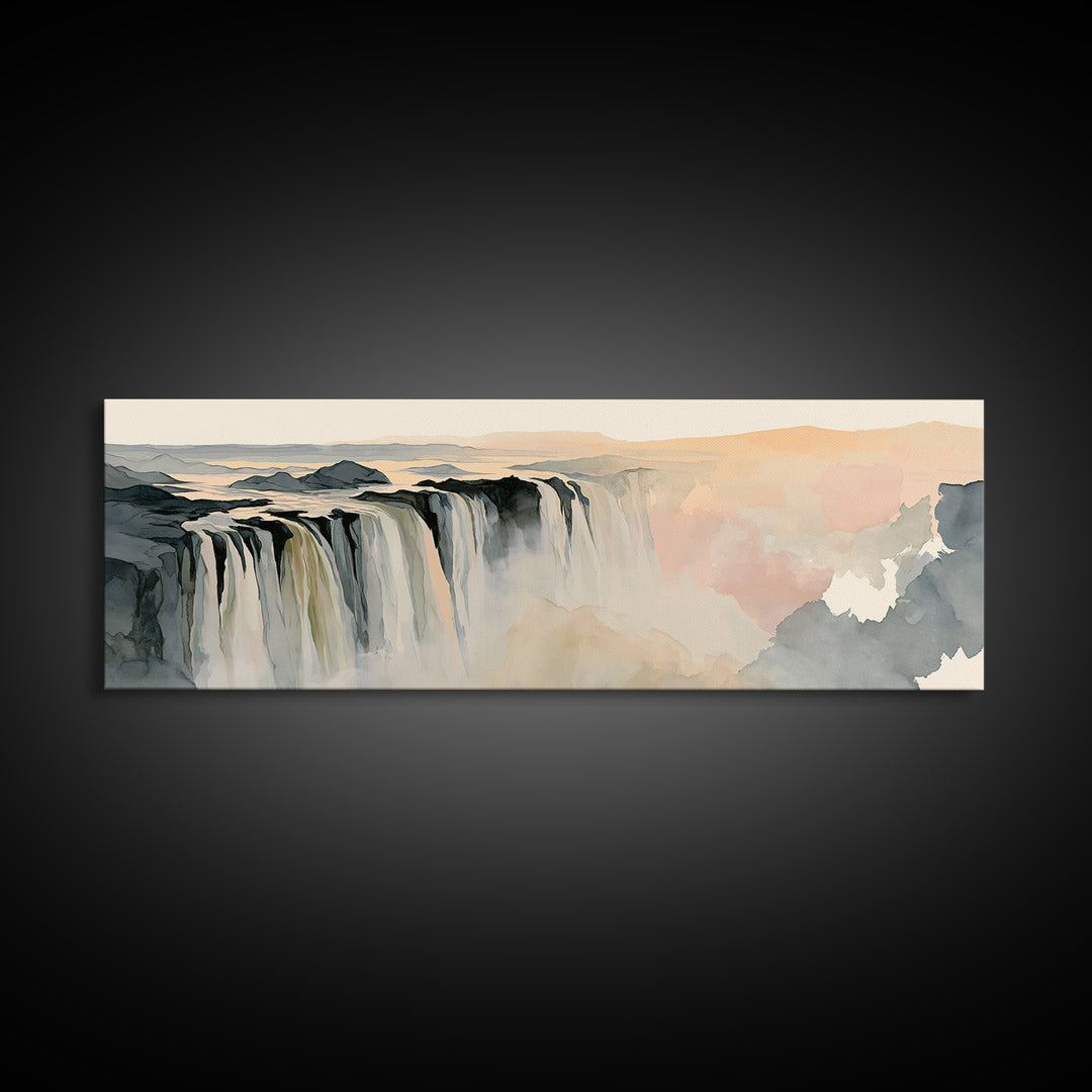Serene Waterfall with Mist Framed Canvas Print, Spa Art, Wall Art Print, Spa Decor, Serenity, Animal Art, Modern Home Decor, SPA-3x1-10