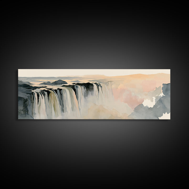 Serene Waterfall with Mist Framed Canvas Print, Spa Art, Wall Art Print, Spa Decor, Serenity, Animal Art, Modern Home Decor, SPA-3x1-10
