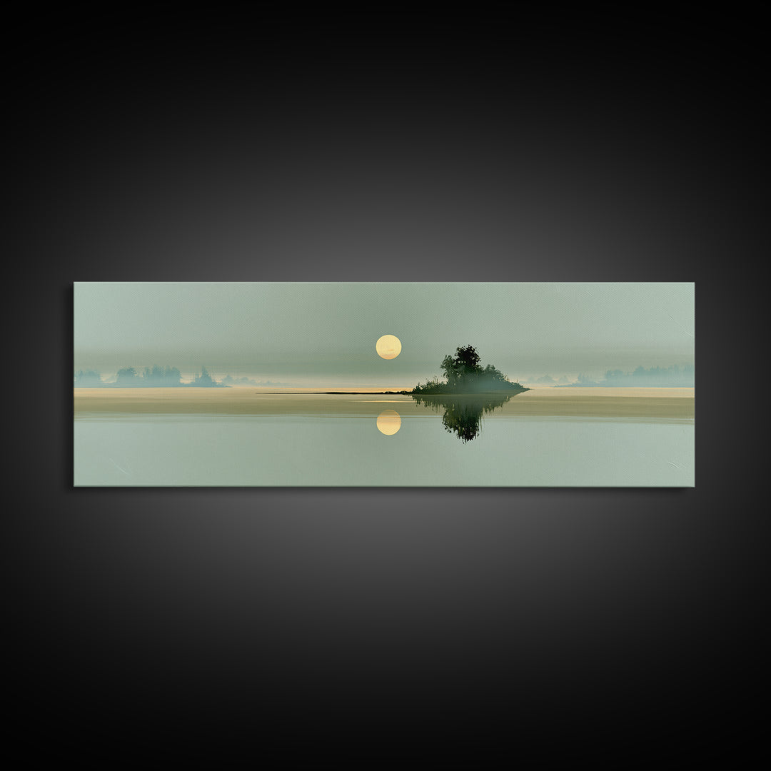 Moonlit Lake Reflection Framed Canvas Print, Spa Art, Gallery Decor, Spa Decor, Fine Art, Serenity, Wall Art, Home Decor, SPA-3x1-15