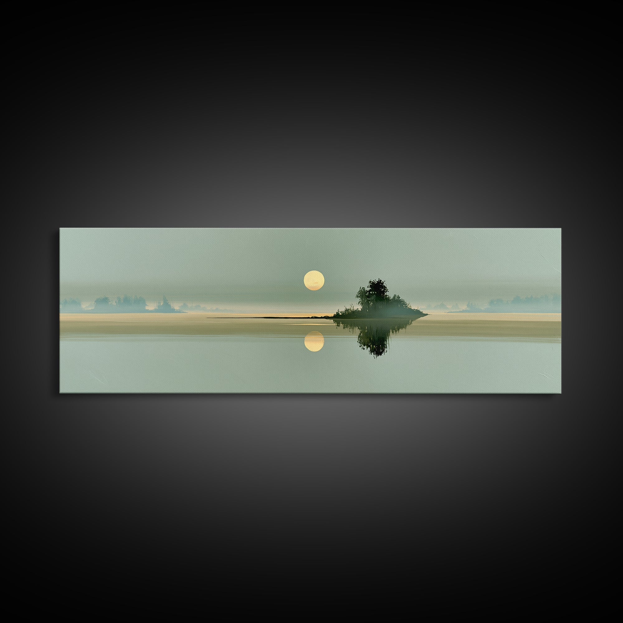 Moonlit Lake Reflection Framed Canvas Print, Spa Art, Gallery Decor, Spa Decor, Fine Art, Serenity, Wall Art, Home Decor, SPA-3x1-15