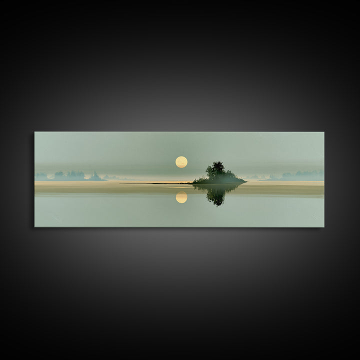 Moonlit Lake Reflection Framed Canvas Print, Spa Art, Gallery Decor, Spa Decor, Fine Art, Serenity, Wall Art, Home Decor, SPA-3x1-15