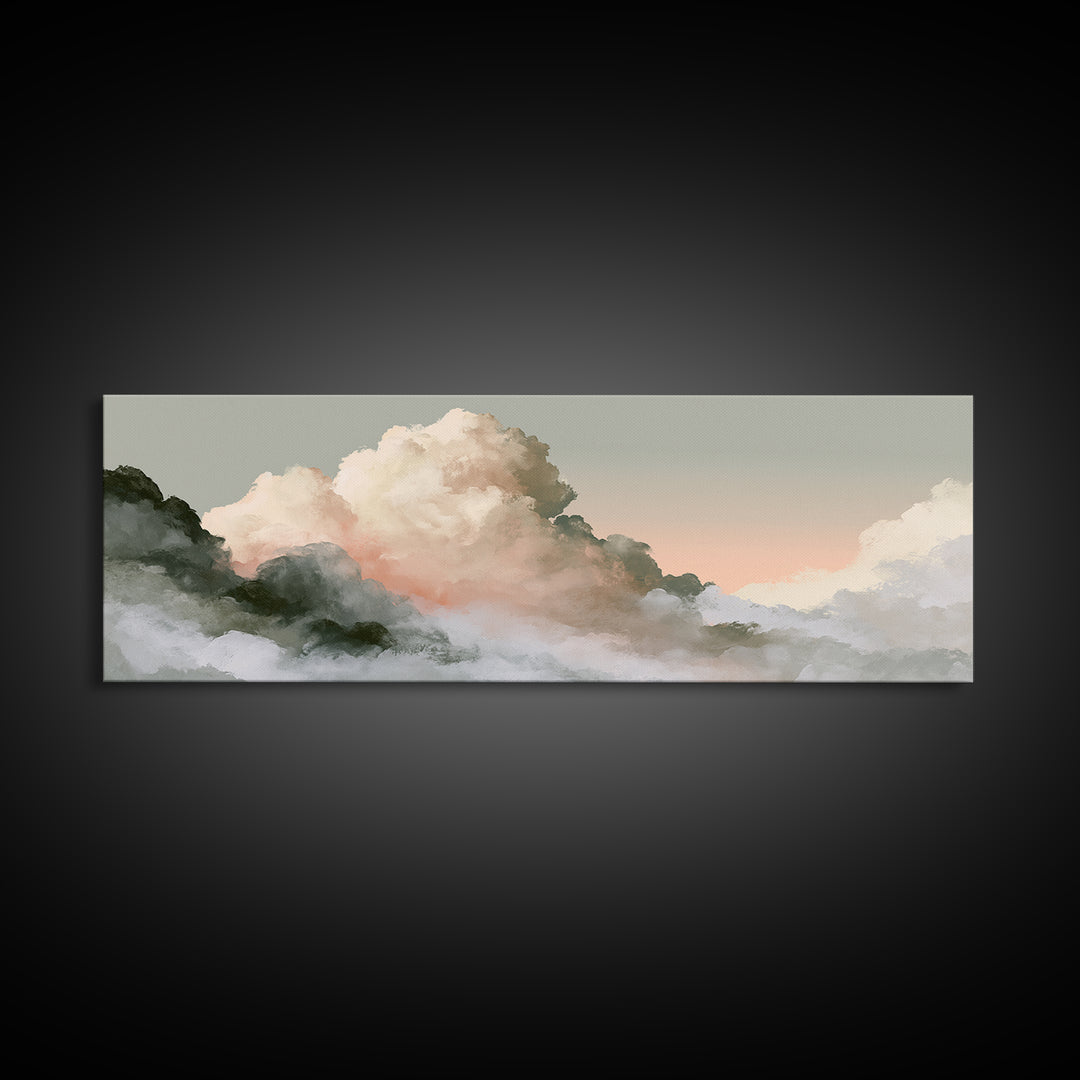 Soft Cloudscape in Cream and Sage Canvas Print, Spa Art, Dog Groomer Gifts, Spa Decor, Oil Painting, Serenity, Fine Art Print, SPA-3x1-29
