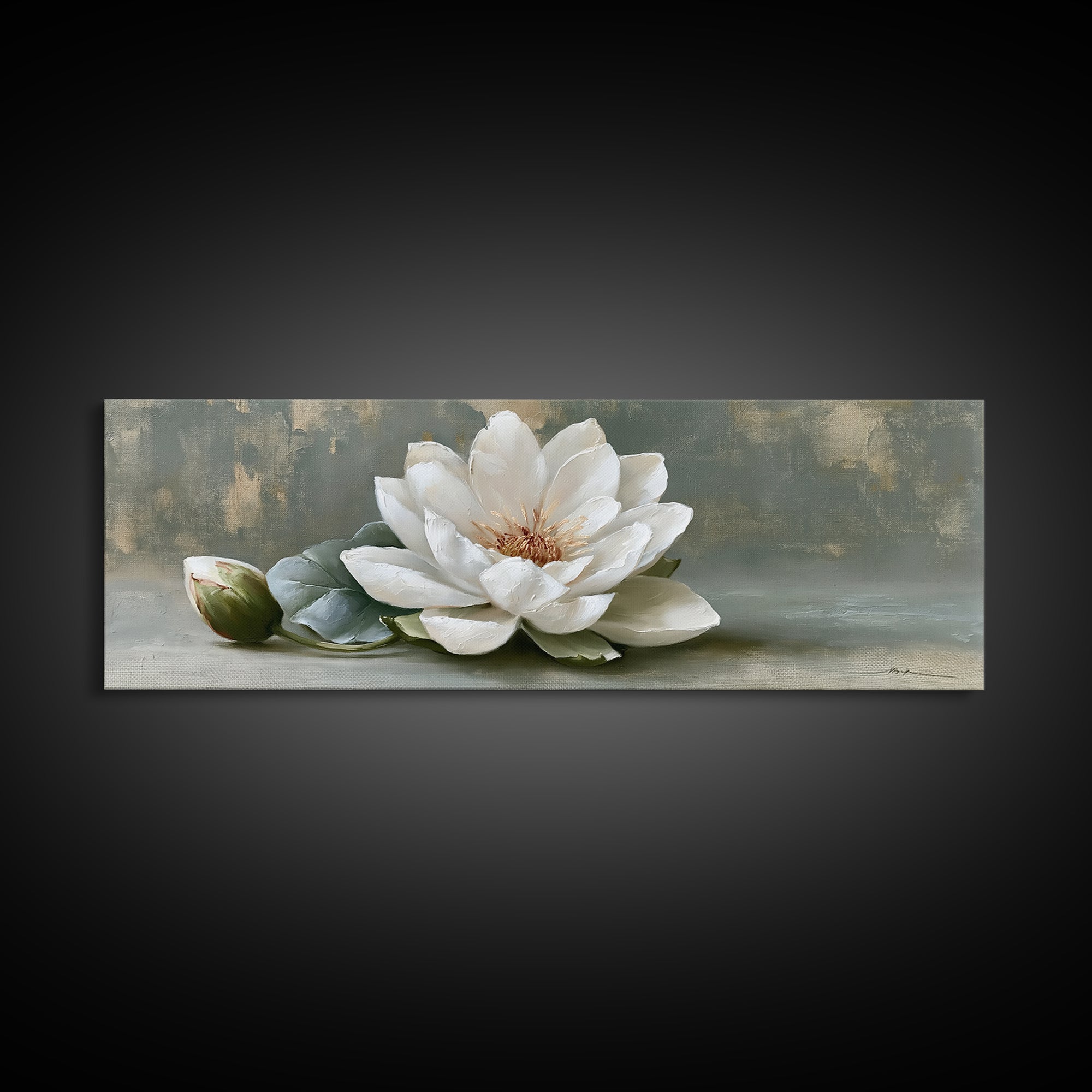 Single White Flower on Linen Ground Canvas Print, Spa Art, Salon Decor, Spa Decor, Oil Painting, Serenity, Statement Artwork, SPA-3x1-33