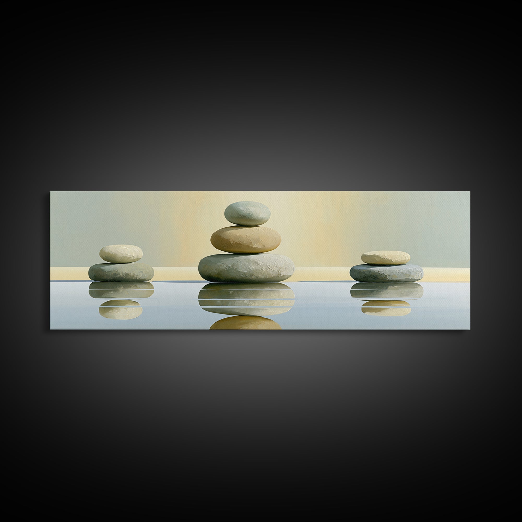 Stacked Stones Beside Calm Water Canvas Print, Spa Art, Wildlife Wall Art, Spa Decor, Watercolor Art, Serenity, SPA-3x1-41