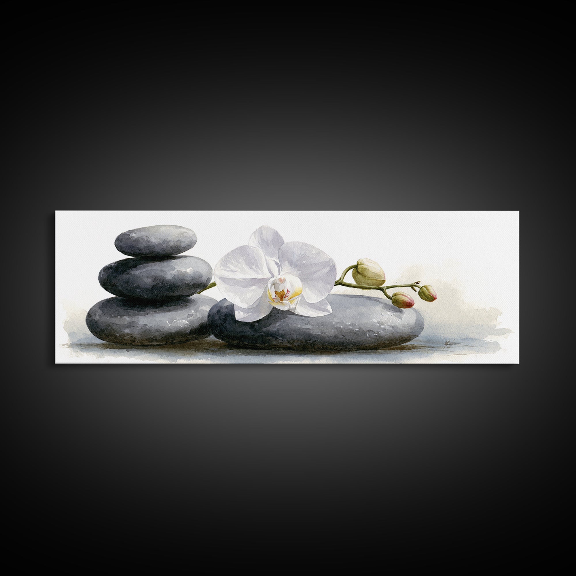 White Orchid on Smooth Gray Stone Canvas Print, Spa Art, Modern Home Decor, Spa Decor, Fine Art, Serenity, Neutral Decor, SPA-3x1-42