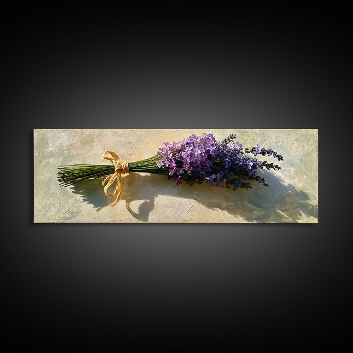 Lavender Bundle with Soft Shadow Framed Canvas Print, Spa Art, Black Woman Art, Spa Decor, Oil Painting, Serenity, SPA-3x1-47