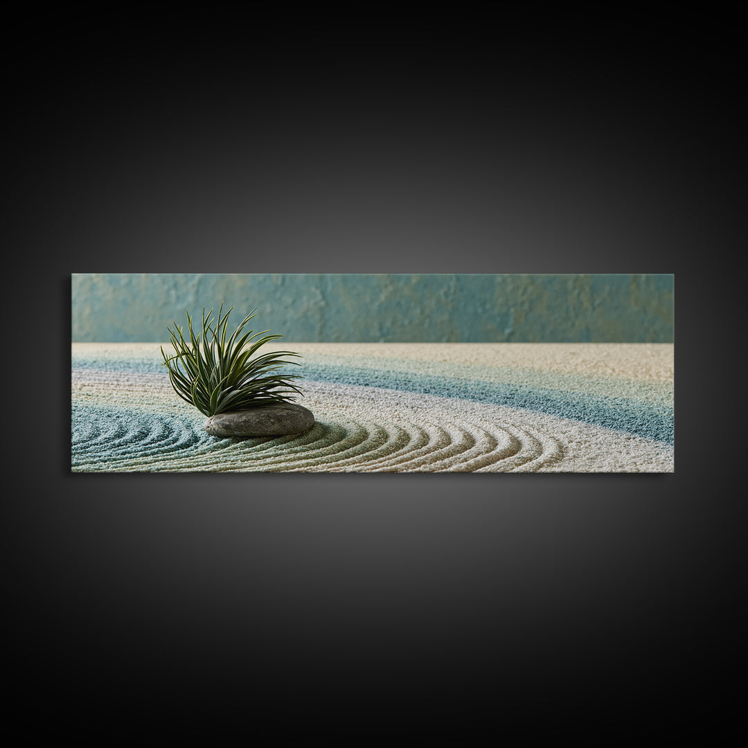 Sand Garden Lines Framed Canvas Print, Spa Art, Textured Painting, Spa Decor, Fine Art, Serenity, Travel Poster, Abstract, SPA-3x1-52