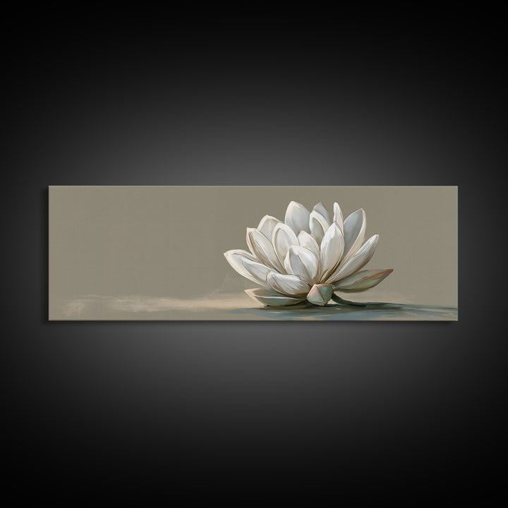 Single White Flower on Linen Ground Framed Canvas Print, Spa Art, Tarot Card Art, Spa Decor, Watercolor Art, Serenity, SPA-3x1-57