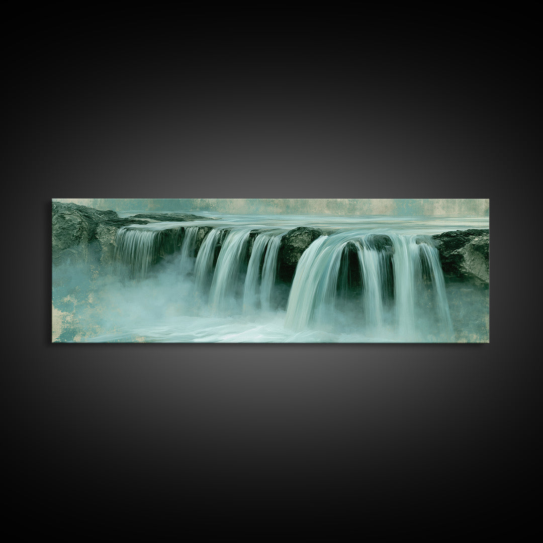 Serene Waterfall with Mist Framed Canvas Print, Spa Art, Fine Art Photography, Spa Decor, Fine Art, Serenity, Wildlife Wall Art, SPA-3x1-58