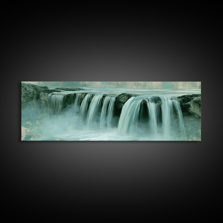 Serene Waterfall with Mist Framed Canvas Print, Spa Art, Fine Art Photography, Spa Decor, Fine Art, Serenity, Wildlife Wall Art, SPA-3x1-58
