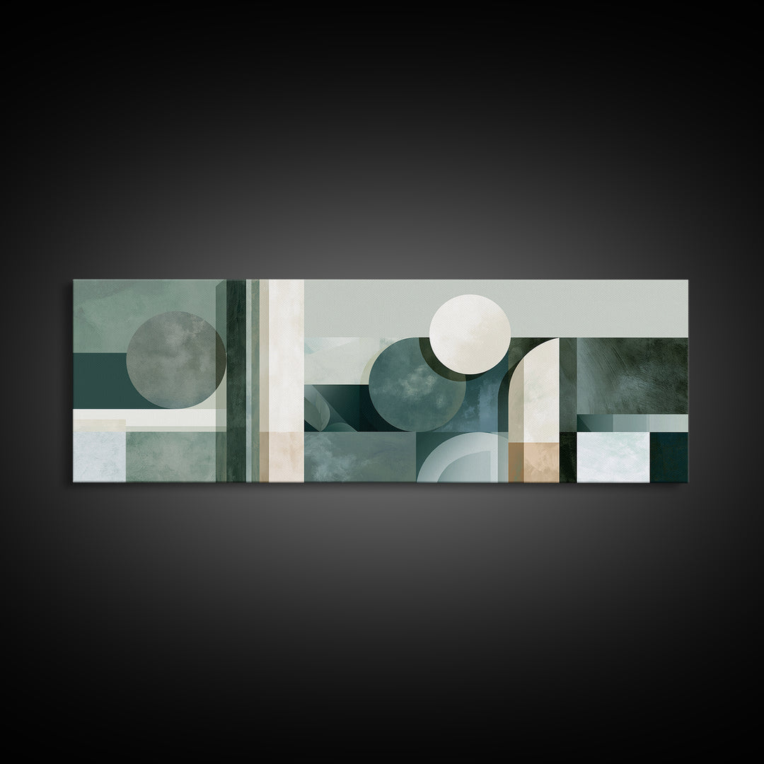 Sage and Ivory Geometric Calm Composition Canvas Print, Spa Art, Hair Salon Wall Art, Spa Decor, Abstract Art, Serenity, SPA-3x1-61
