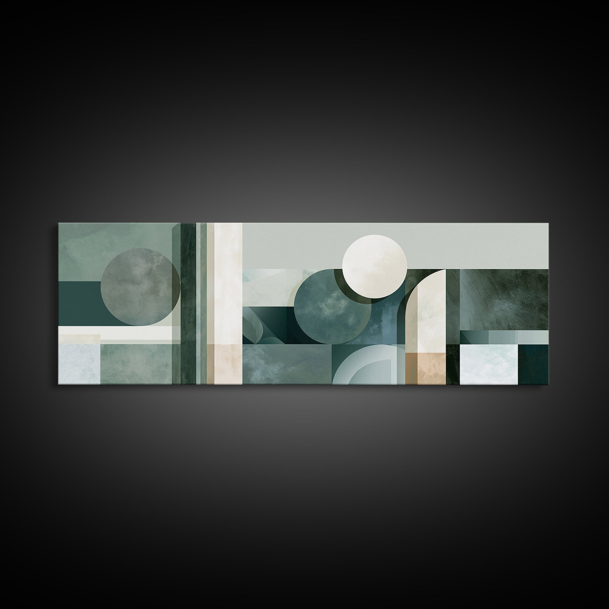 Sage and Ivory Geometric Calm Composition Canvas Print, Spa Art, Hair Salon Wall Art, Spa Decor, Abstract Art, Serenity, SPA-3x1-61